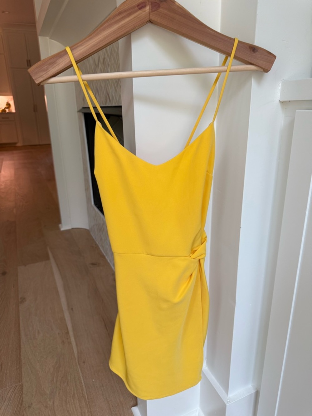 Revolve NBD Yellow Spaghetti-Strap Wrap Mini Dress small - Picture 2 of 7